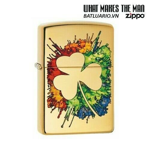 Zippo Lighter: Fusion Lucky Shamrock - High Polish Brass Free U.S. Shipping