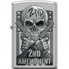 2nd Amendment-Skull and Guns" Satin Chrome Finish Zippo Lighter Free U.S. Shipping