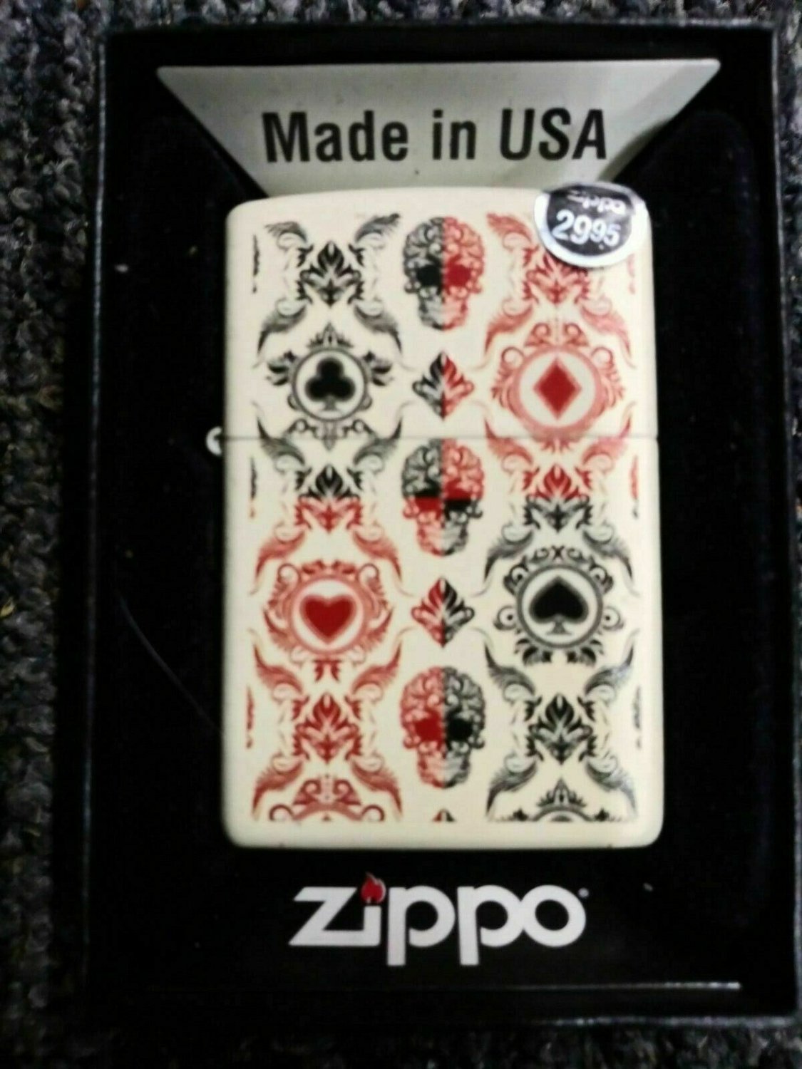 Rare Retired Suited Skull Cards Zippo Lighter Free U.S. Shipping