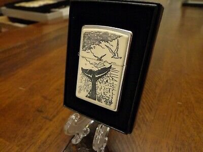 Sharp Rare Retired 2003 Whale Tail Scrimshaw Zippo Lighter Free U.S. Shipping
