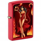 Zippo Lighter: Brunette Devil Pin-Up Girl - Red Matte FREE U.S Shipping