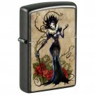 Zippo Lighter: Goth Woman Design with Roses and Thorns - Gray Dusk FREE U.S Shipping
