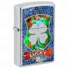 Zippo Lighter: Fusion Lucky Four Leaf Clover - High Polish Chrome FREE U.S Shipping