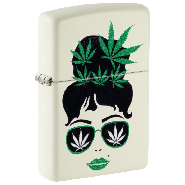 Zippo Lighter: Lady with Weed Leaves - Glow in the Dark  FREE U.S Shipping
