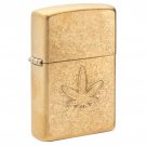 Zippo Lighter: Stamped Weed Leaf - Tumbled Brass FREE U.S Shipping