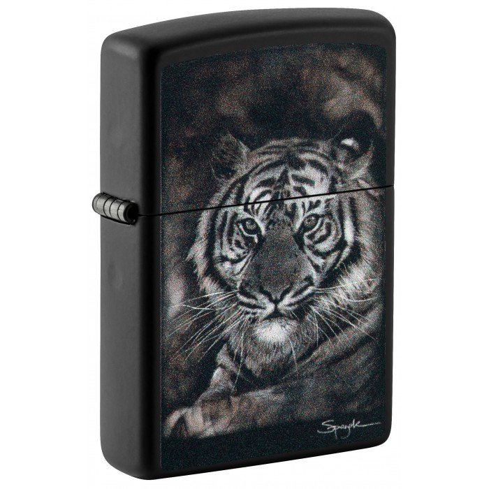 Zippo Lighter: Lion Design by Spazuk - Black Matte  FREE U.S Shipping