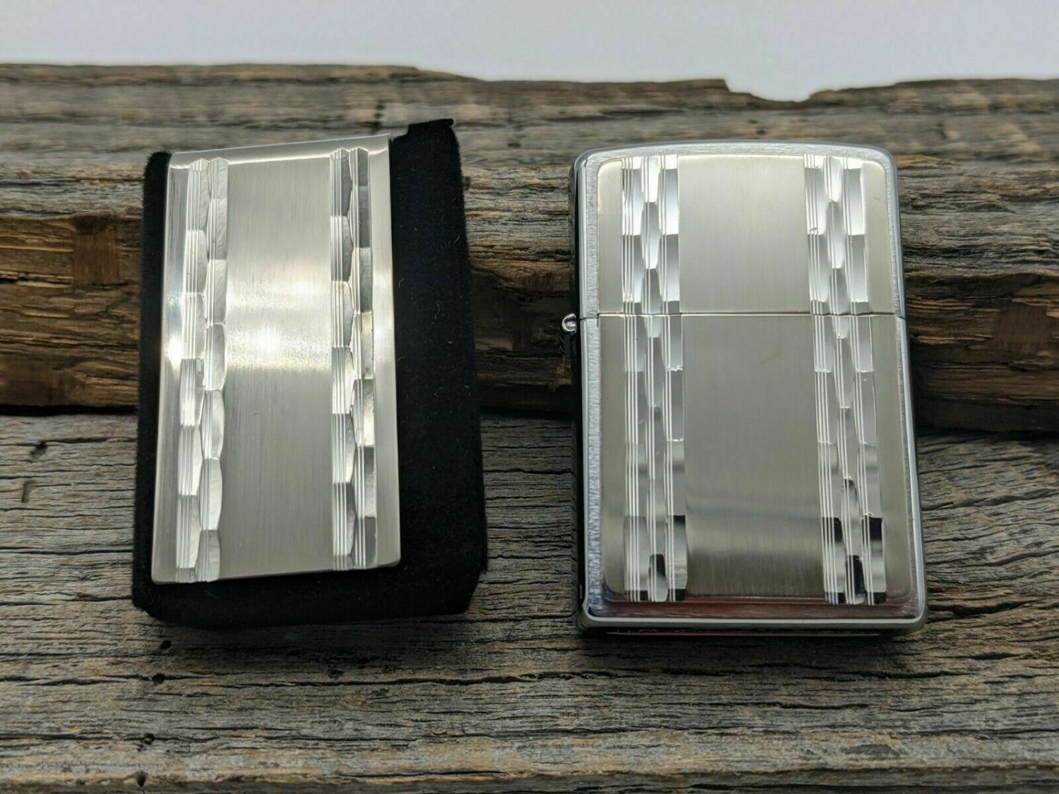 2010 Vertical Diamond Cut Design Zippo Lighter Unfired w/ Matching Money Clip Free U.S Shipping