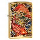 Gorgeous High Polished Brass Fusion Koi Fish Zippo Lighter Free U.S Shipping