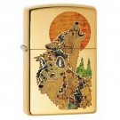 Zippo Lighter: Wolves Howling, Fusion - High Polish Brass Free U.S Shipping