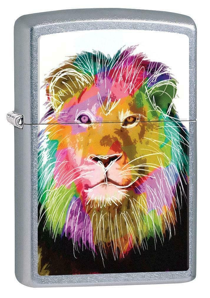 Zippo Lighter: Painted Lion in Color - Street Chrome Free U.S. Shipping