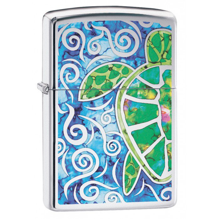 Zippo Lighter: Fusion Sea Turtle - High Polish Chrome   Free U.S. Shipping