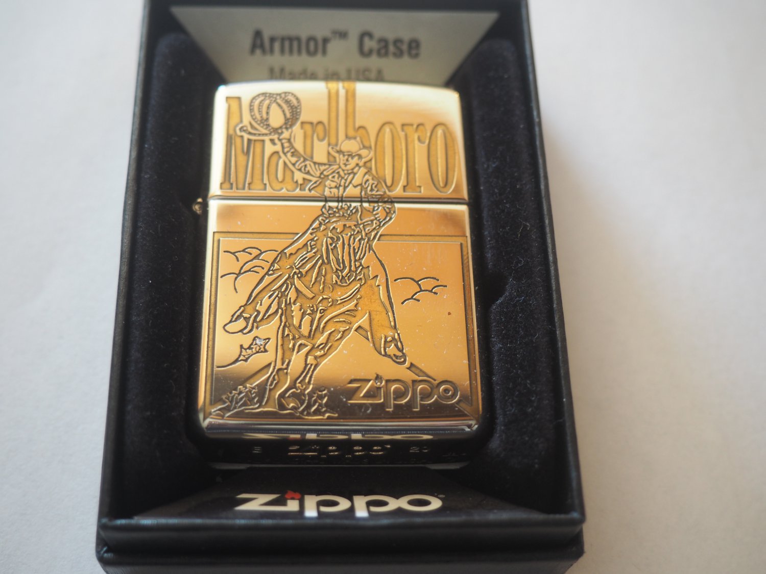 Limited Edition Marlboro Double Sided Brass Armor Zippo Lighter FREE