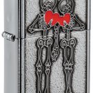 Sharp Skeleton Couple Love Emblem Brushed Chrome Zippo Lighter Free U.S. Shipping