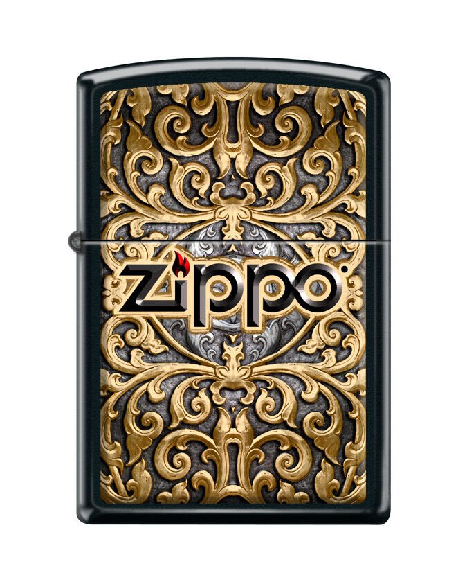 Royal Ornamental Design Black Matte Finish Zippo Lighter Free U.S. Shipping