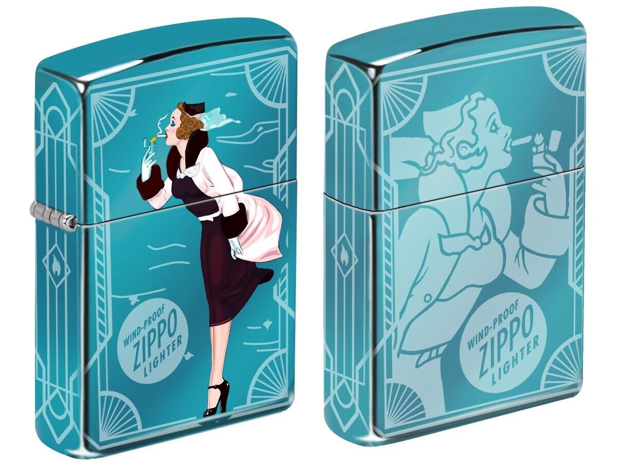 Windy Varga Lighter" 2-SidedBlue Finish Zippo Lighter Free U.S. Shipping
