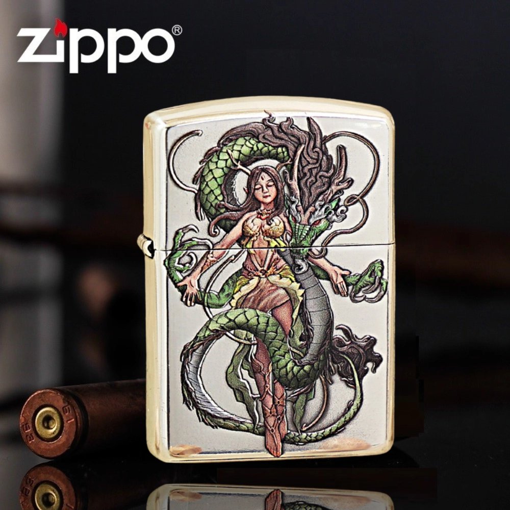 Armor Embossed Painted Dragon Girl Zippo Lighter