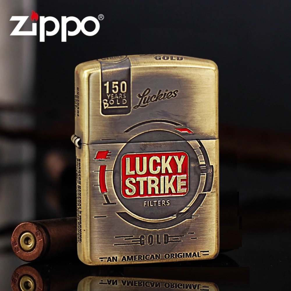 Armor Brass Antique Lucky Strike Label A Zippo Lighter