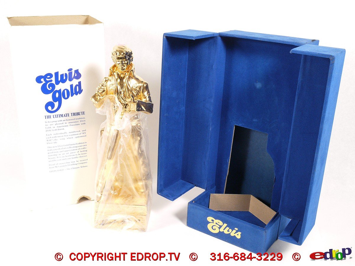1977 Elvis McCormick Gold Whiskey Decanter Music Box Sealed Full Mint