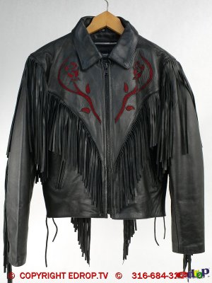 Black Fringe Leather Ladies Coat Jacket Thinsulate Lining 10