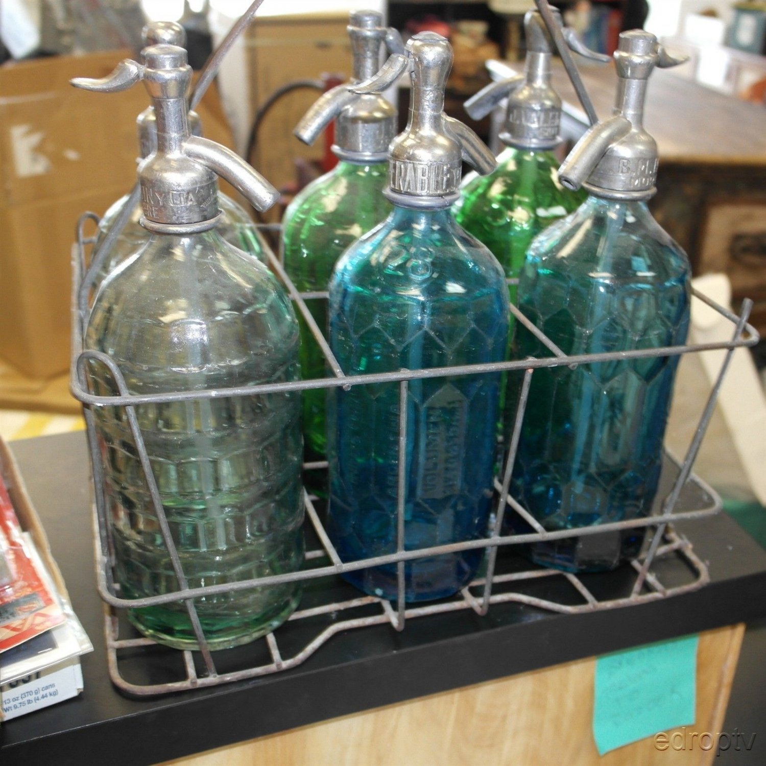 Vintage 6 Color Argentine Seltzer Bottles With Original Carry Case