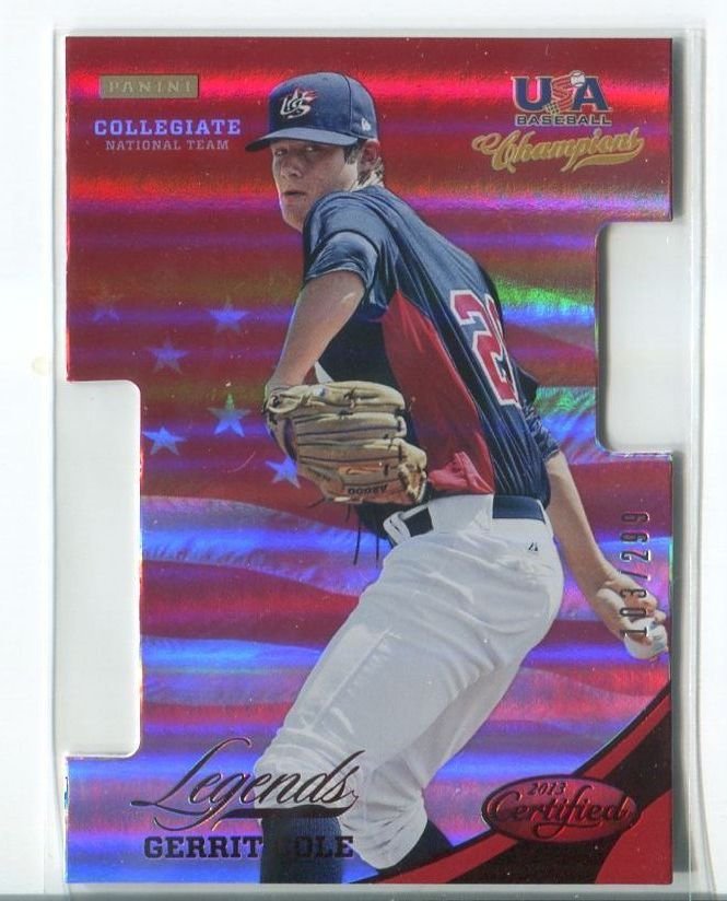 GERRIT COLE MIRROR RED DIE-CUT RC SER# 103/299 2013 USA Legends Certified ROOKIE