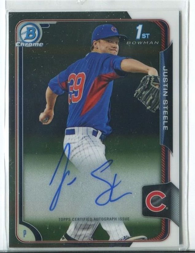 JUSTIN STEELE AUTOGRAPH RC 2015 Bowman Chrome Prospect #BCAPJS ROOKIE Cubs