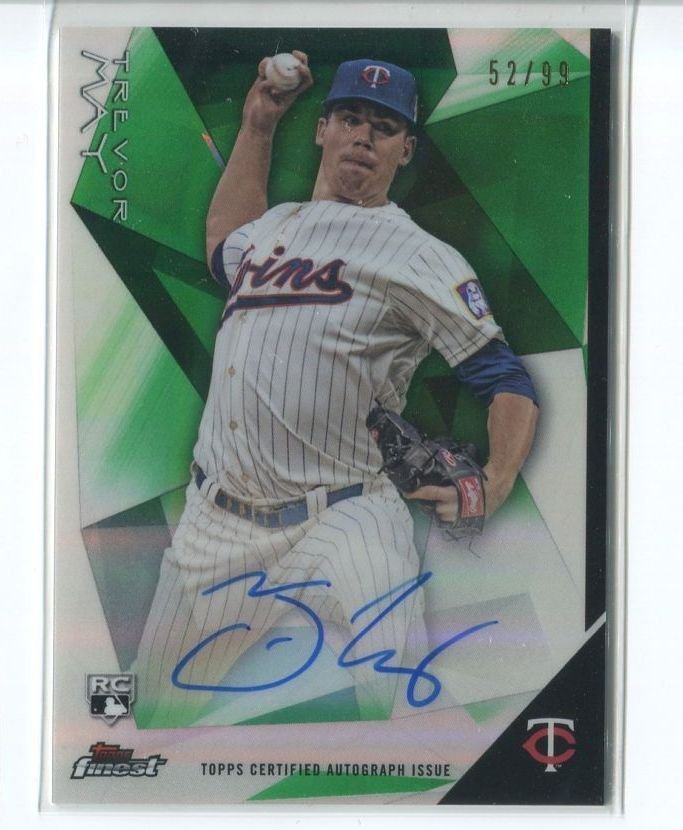 TREVOR MAY AUTOGRAPH GREEN REFRACTOR RC SER# 52/99 2015 Finest #FATM ROOKIE Twin