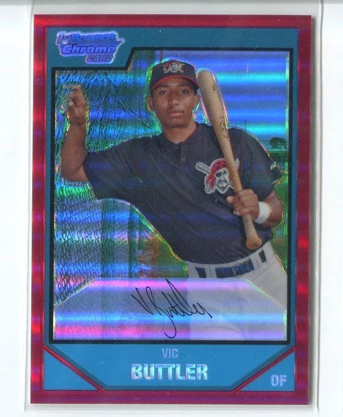 VIC BUTTLER RED REFRACTOR RC SER# 2/5 2007 Bowman Chrome Prospects #BC77 Pirates