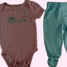 Circo/Carter's size 3 months pink onesie w/ elephants and blue pants with faces