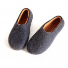 Mens wool slippers, Grandpa fathers day gift, Black Burnt Orange - Handmade to Fit