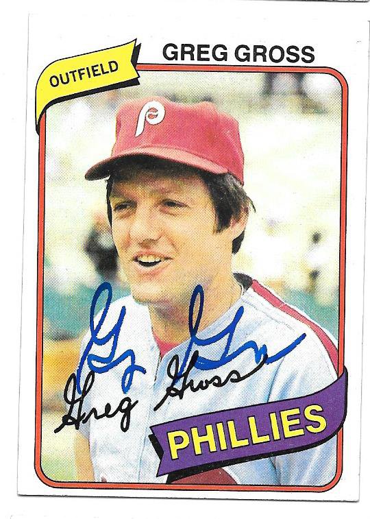GREG GROSS SIGNED 1980 TOPPS BASEBALL CARD AUTOGRAPH PHILADELPHIA