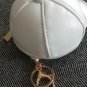 Faux Leather Baseball Coin Zipper Purse Keychain #23 White