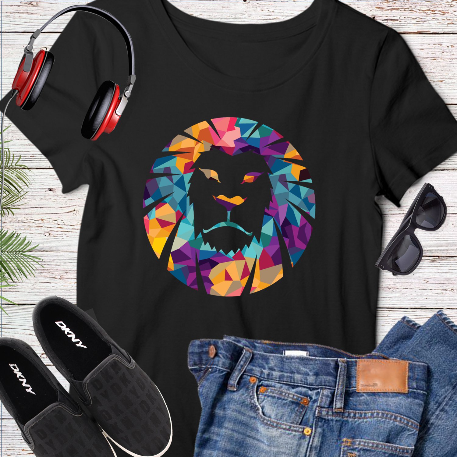 Cool Lion Colorful Abstract Eyeglass Vector Tee Shirt Design Graphic Instant Download Transfer D2