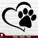 Dog Paw Heart Design 1 SVG PNG Silhouette Cut Files Cricut Vector Graphic Clipart Instant