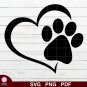 Dog Paw Heart Design 1 SVG PNG Silhouette Cut Files Cricut Vector Graphic Clipart Instant