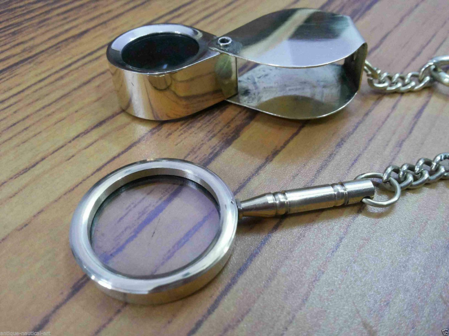 Set Of Two Brass Pocket Magnifier Antique Vintage Keychain Magnifying Glass