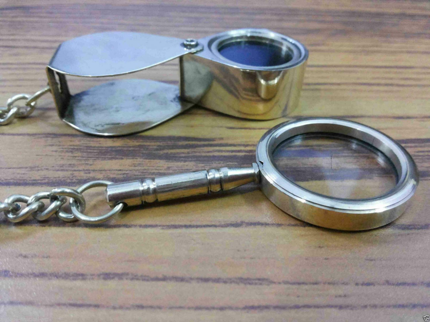 Set Of Two Brass Pocket Magnifier Antique Vintage Keychain Magnifying Glass