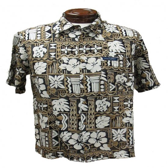 Brown + Black Tapa Print Hawaiian Aloha Shirt