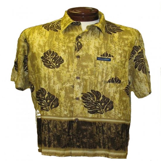 Brown and Gold Leaf Print Hawaiian Aloha Shirt
