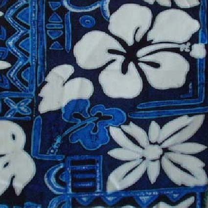 Blue Tapa and Floral Print Hawaiian Aloha Shirt