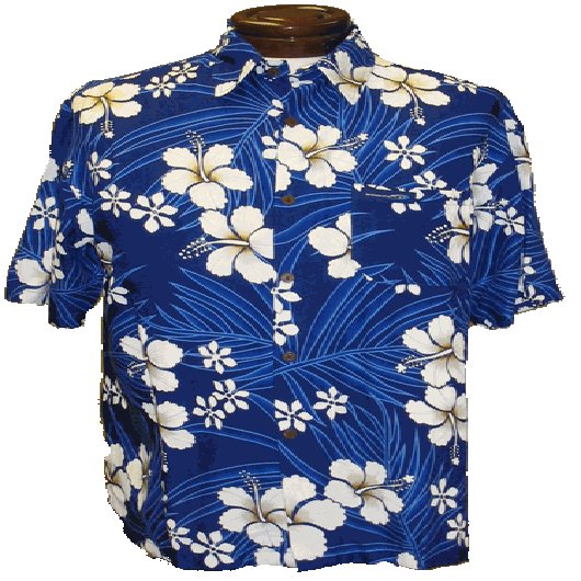 Blue and Gold Hibiscus and Plumeria Print Hawaiian Aloha Shirt