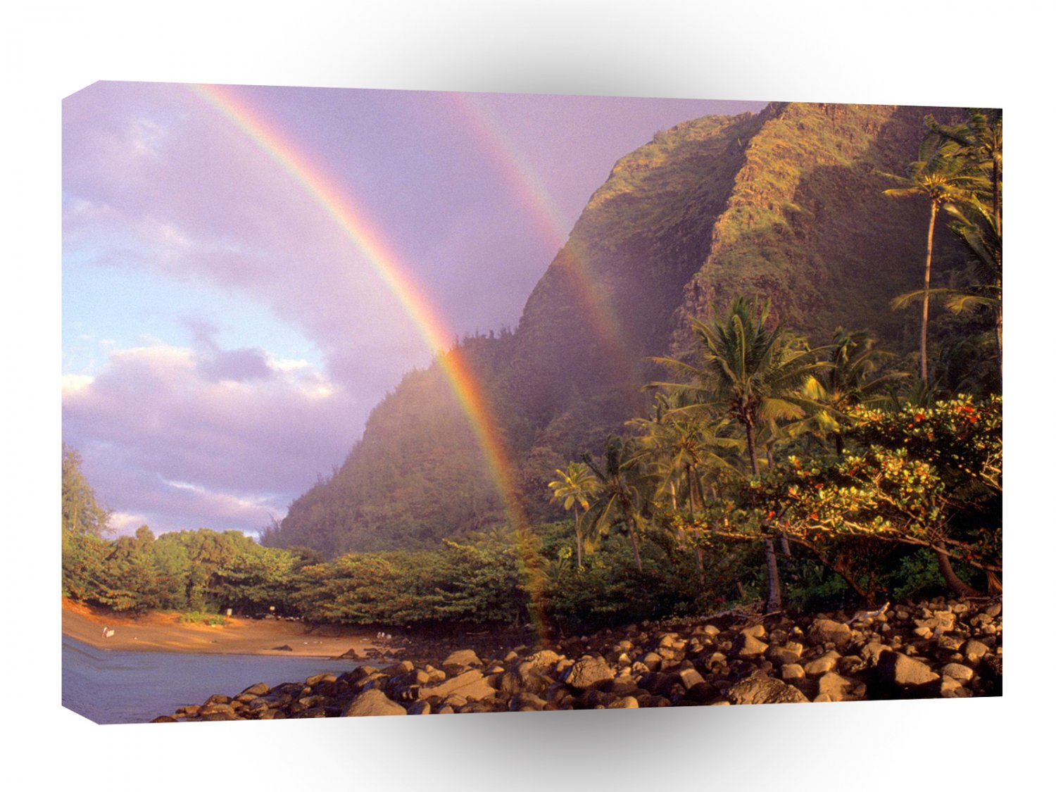 Rainbow Double Kee Beach Kauai Hawaii A1 XLarge Canvas