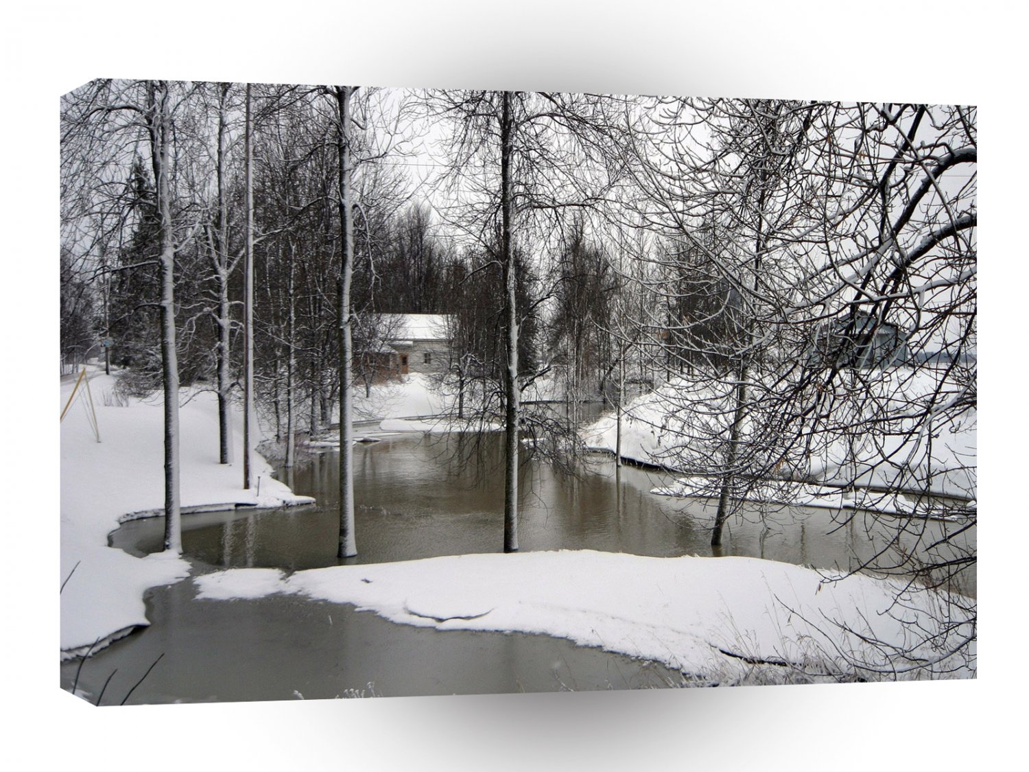 Winter Scene Icey Meadow River A1 XLarge Canvas