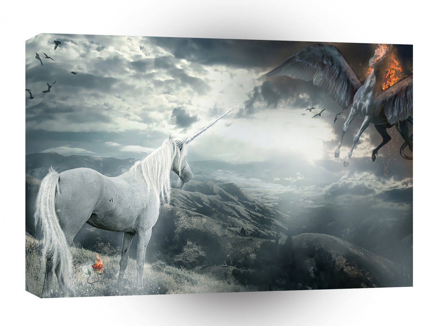 Abstract Fantasy Unicorns Light Vs Dark A1 Xlarge Canvas