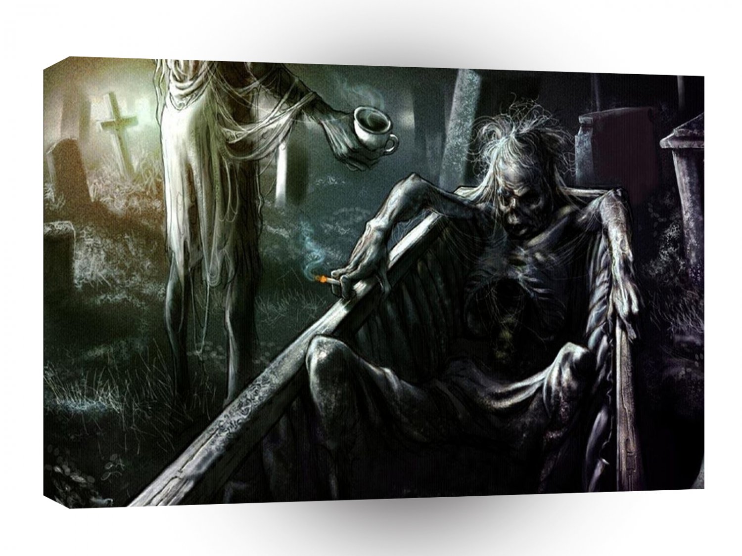 Abstract Horror Smoking Graveyard Shift A1 Xlarge Canvas