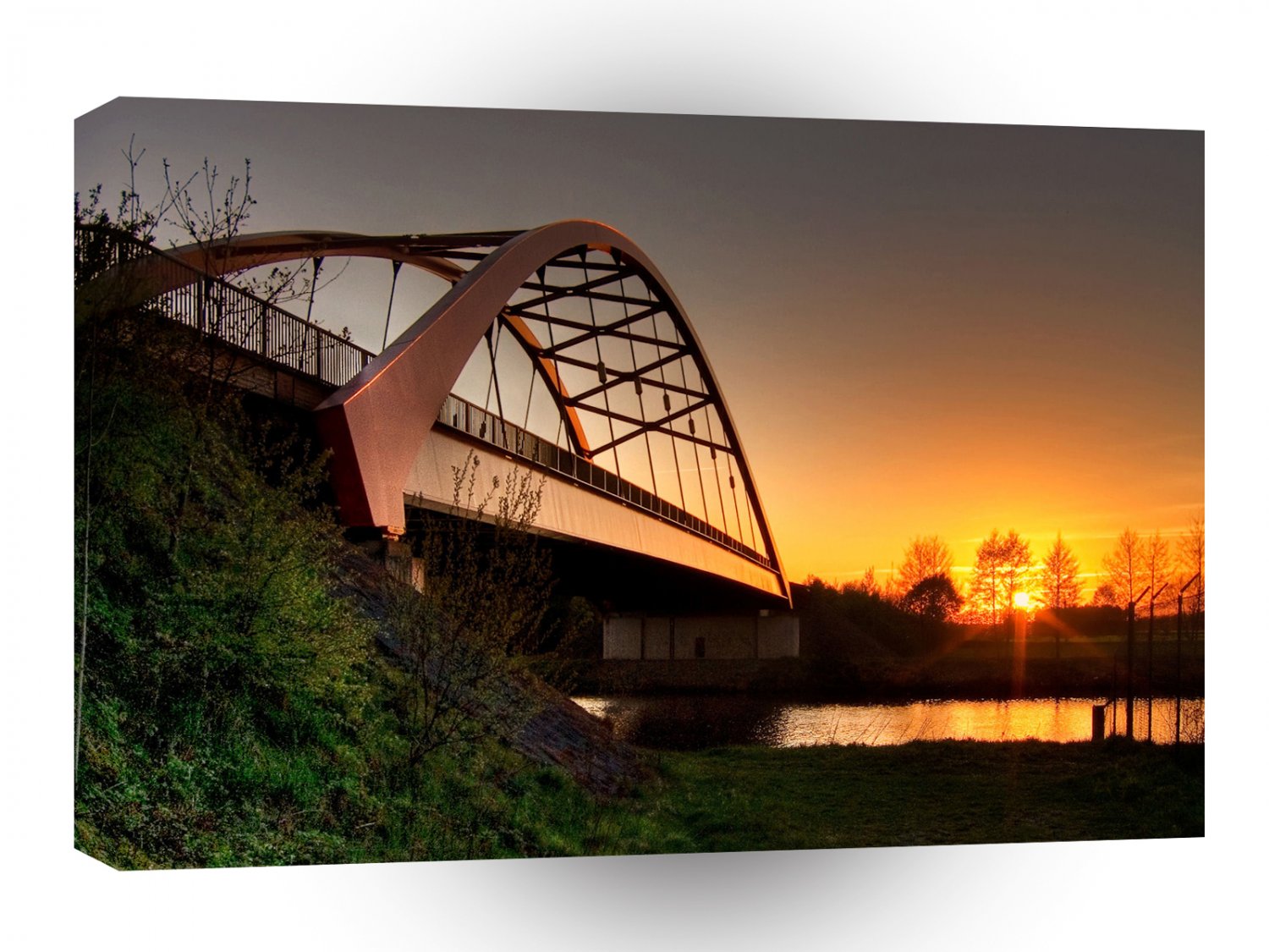 Landscape Sunset Bridge Over River A1 Xlarge Canvas