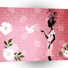 Psychedelic Pink Lady Flower Bird A1 Xlarge Canvas