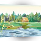 Scenery River Bank Log Cabin A1 Xlarge Canvas