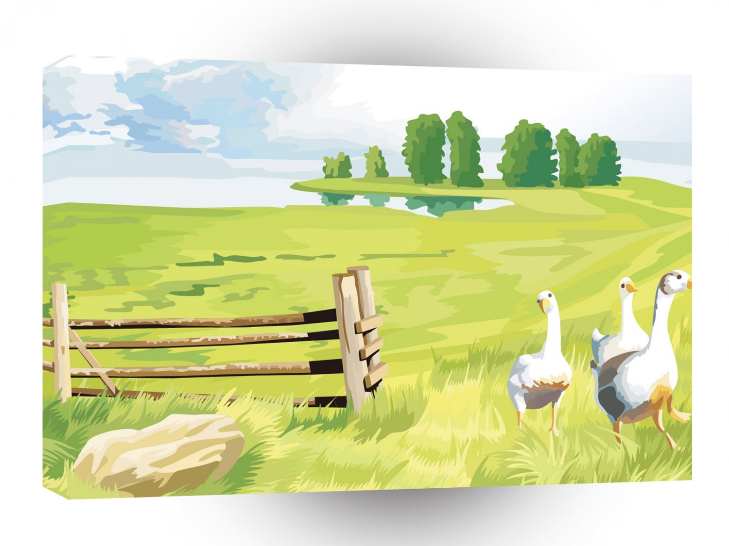 Scenery Three Field Geeses A1 Xlarge Canvas