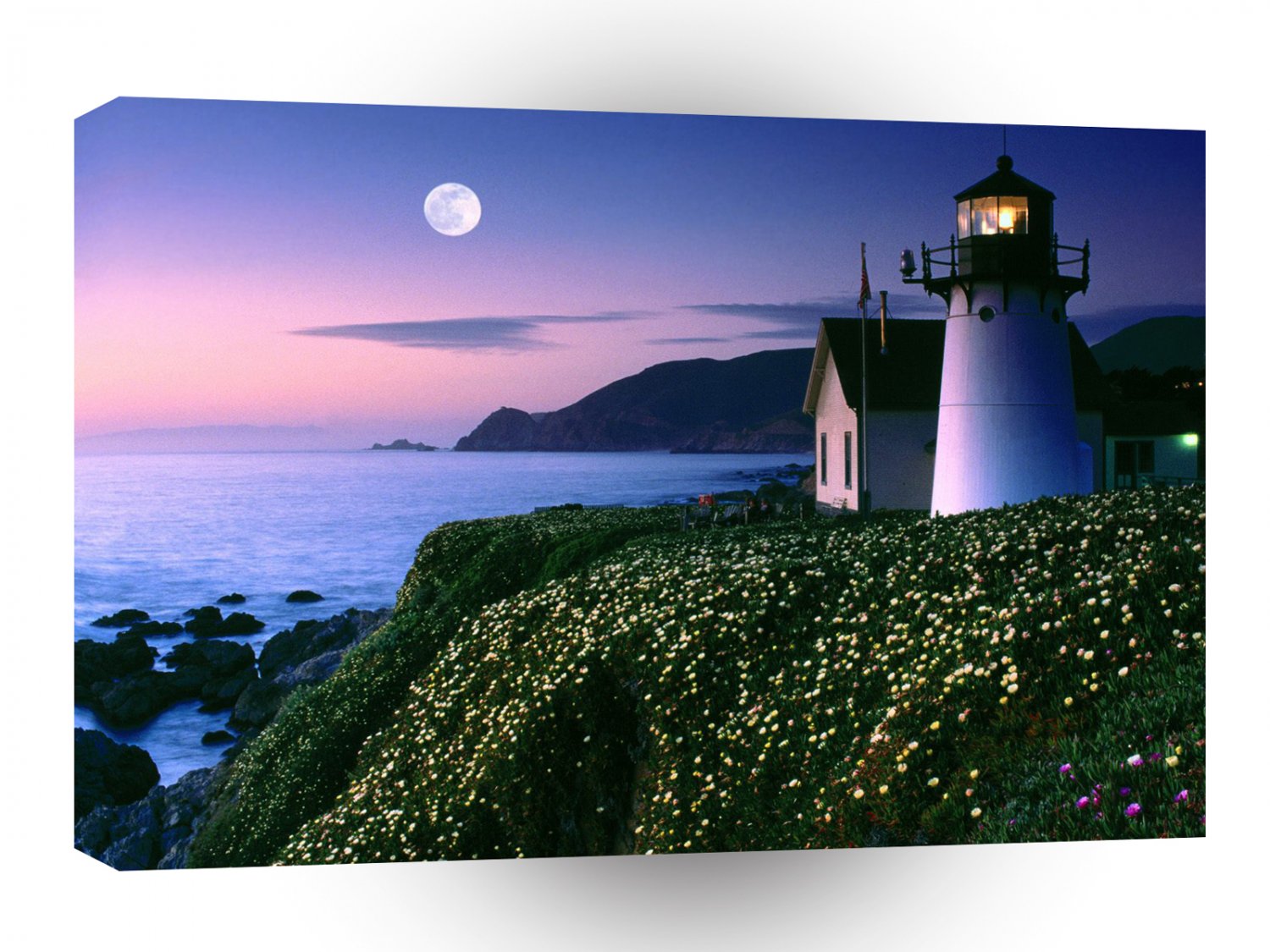 Lighthouses Moon Rise Over Point Montara California A1 Xlarge Canvas